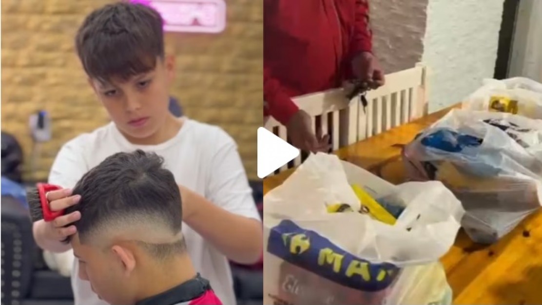 Entre el oficio y la necesidad: el adolescente barbero que es viral por ayudar a sostener su hogar